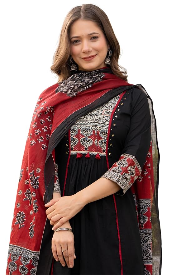 Women's Pure Cotton A-Line Kurta Set with Palazzo Pants & Dupatta|Ethnic wear|Kurti Suit Set for Women