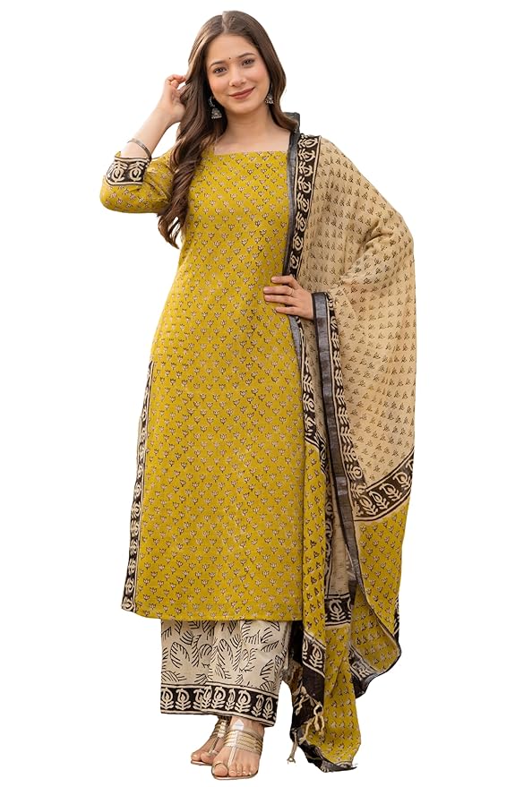 Women’s Cotton Kurta Set with Palazzo & Dupatta