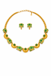 Green Lotus Motif Antique Gold Necklace Set