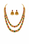 Traditional Ruby & Emerald Stone Double Layer Temple Necklace Set