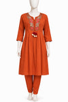 Rust Orange Embroidered Kurta Set with Pant – Elegant Ethnic Wear for Women