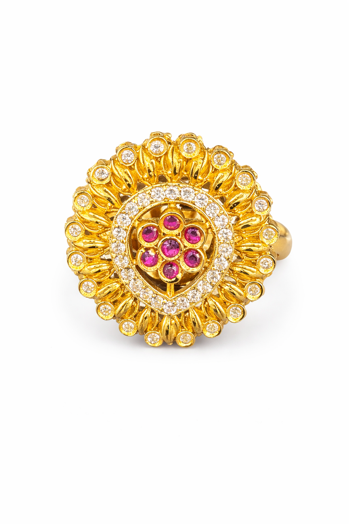 Traditional Ruby Stone Floral Gold Ring