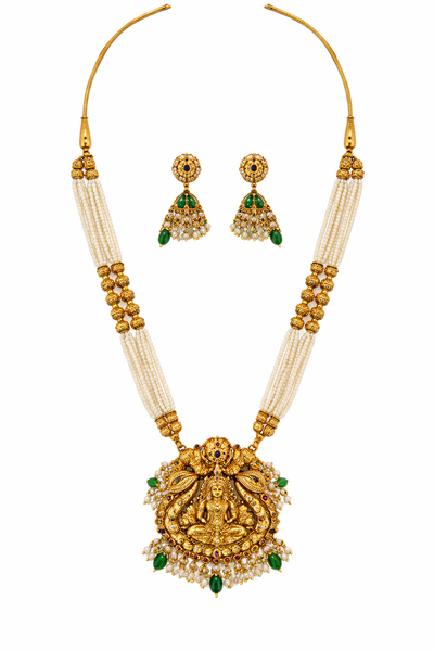 Emerald Stone Diamond-Style Necklace Set with Matching Earrings