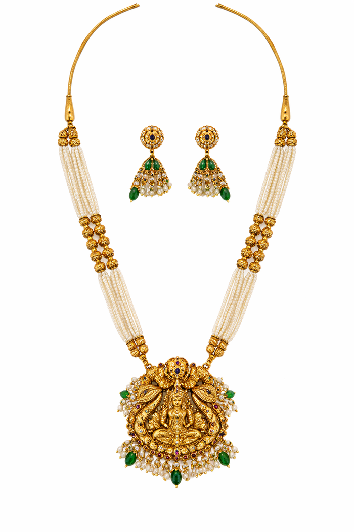Emerald Stone Diamond-Style Necklace Set with Matching Earrings