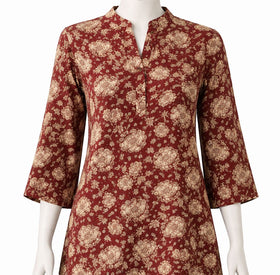 Maroon Floral Printed Women’s Top – Casual Ethnic Style