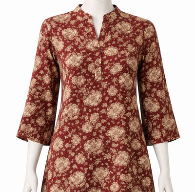 Maroon Floral Printed Women’s Top – Casual Ethnic Style