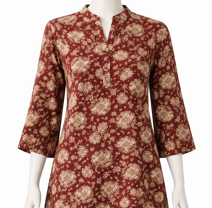 Maroon Floral Printed Women’s Top – Casual Ethnic Style