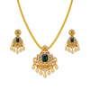 Emerald Stone Pendant Necklace Set with Pearl Drop Earrings