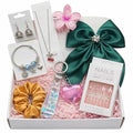 8-Piece Women’s Fashion Jewelry hamper & Hair Accessories Gift Set | Pendant Chain, Charm Bracelet, Oxidised Jhumki Earrings | Satin Hair Bow, Scrunchie & Big Flower Claw Clip | Random Colors & Designs, Raksha Bandhan - Rakhi Gift