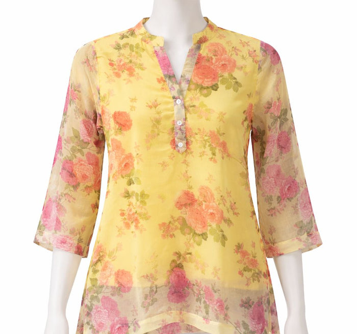 Yellow Floral Printed Women’s Top – Stylish Casual Ethnic Wear
