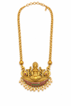 Lakshmi Temple Pendant Necklace with Pearl Drops
