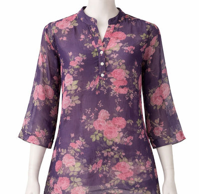 Purple Floral Printed Women’s Top – Stylish Casual Wear