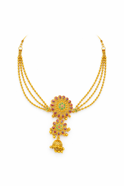 Traditional Floral Temple Pendant Necklace