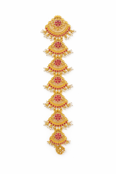 Traditional Ruby Stone Temple Jewellery Maang Tikka / Bridal Hair Orname