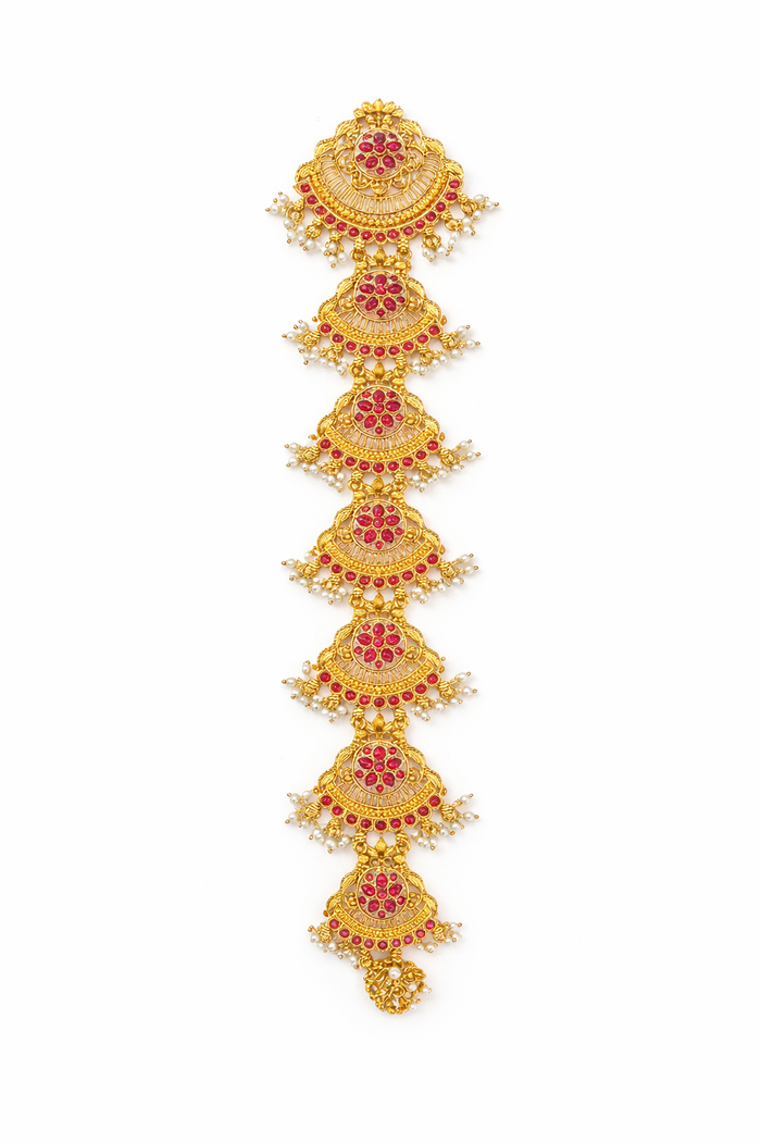 Traditional Ruby Stone Temple Jewellery Maang Tikka / Bridal Hair Orname