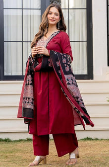 Women's Pure Cotton A-Line Kurta Set with Palazzo Pants & Dupatta|Ethnic wear|Kurti Suit Set for Women