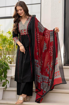 Women's Pure Cotton A-Line Kurta Set with Palazzo Pants & Dupatta|Ethnic wear|Kurti Suit Set for Women