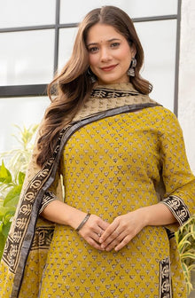 Women's Pure Cotton Straight Kurta Set with Palazzo Pants & Dupatta|Ethnic wear|Kurta Set for Women