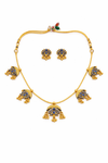 Blue Lotus Charm Temple Necklace Set with Matching Earrings