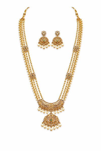 Elegant Pearl Drop Long Haram Necklace Set with Chandbali Earrings
