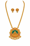 Lakshmi Temple Pendant Necklace with Green Stone