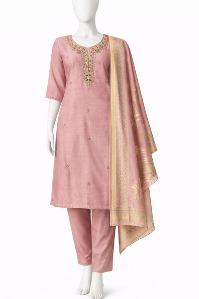 Blush Pink Embroidered Kurta Set with Pant & Dupatta – Elegant Ethnic Wear for Women