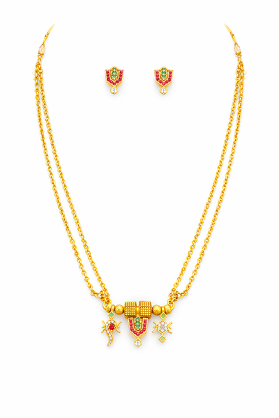 Traditional Gold Double Chain Pendant Necklace Set