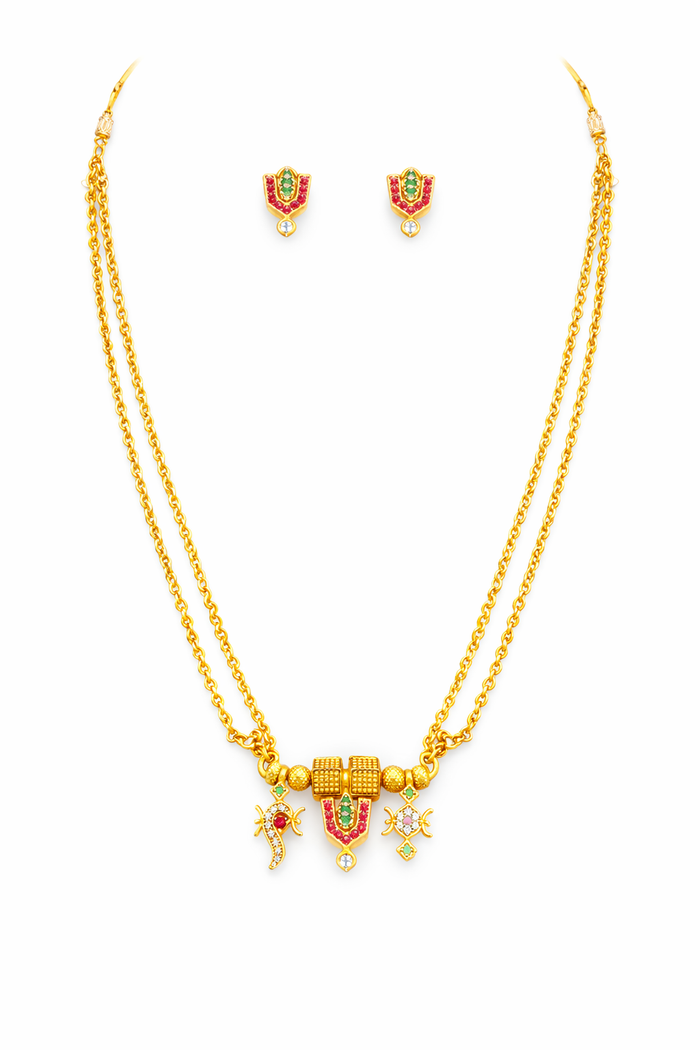 Traditional Gold Double Chain Pendant Necklace Set