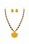 Lakshmi Pendant Black Bead Temple Necklace with Lakshmi Stud Earrings