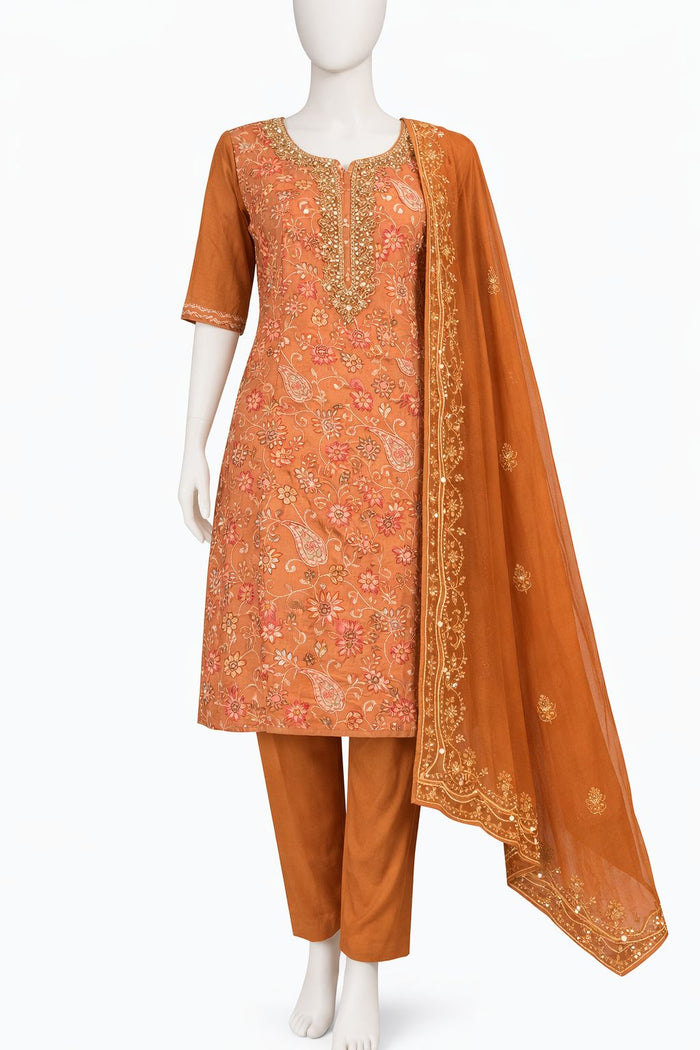 Peach Embroidered Kurta Set with Pant & Designer Dupatta – Festive Ethnic Wear for Women